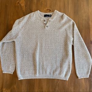 Bill Blass Men's Pullover Dress Sweater Size XL Henley Knit - Tan - Made In USA